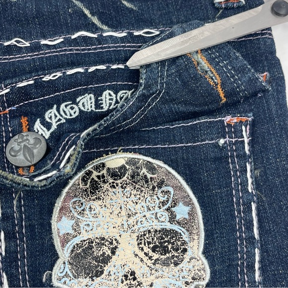 LAGUNA BEACH JEANS Skull Pockets Dark Wash Low Rise Size 26 (Missing 1 Button) - Picture 11 of 11